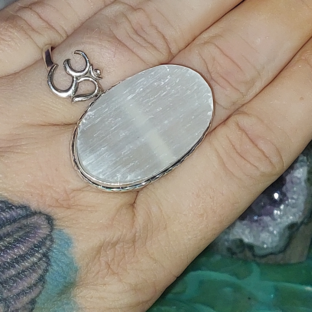 Rough Cut Selenite Ring Size 8.5